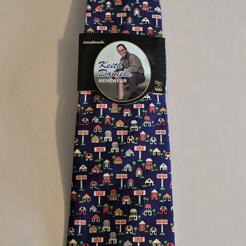 Men's Blue Realtor House Pattern Tie work office